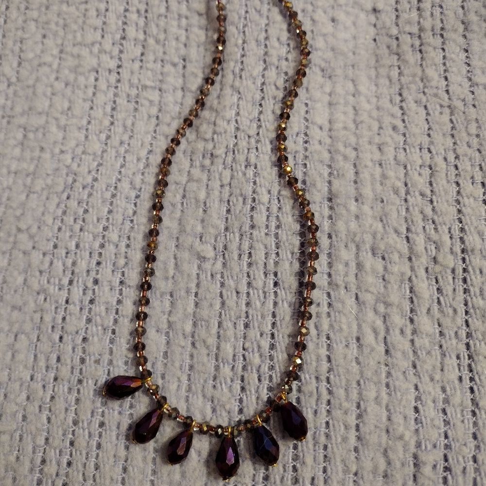 Purple beaded necklace jewelry princess hippie boho prairie ooak gift wedding